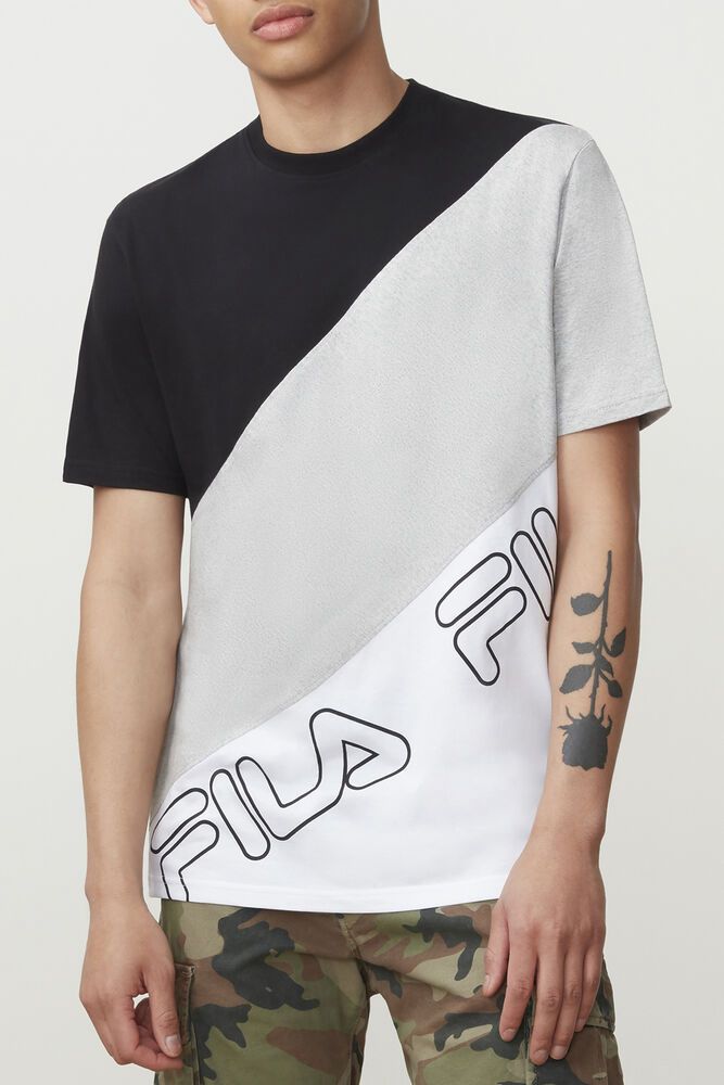 Fila T-Shirt Mens Black/Grey/White - Grove - Philippines 1826795-GQ